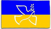 Vlajka Ukrajiny s mírovou holubicí.