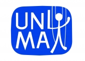 Modrobílé logo UNIMA s loutkou na nitích.
