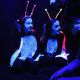 Tři mladší děvčata v kostýmech motýlů během závěrečného představení.